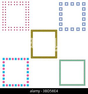 Decorative frame pattern. Colorful square shapes. Bold vector layout. Abstract border set. Stock Vector