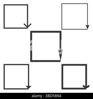 Square frame symbol. Black arrow border. Vector geometric outline. Minimal frame rotation. Stock Vector