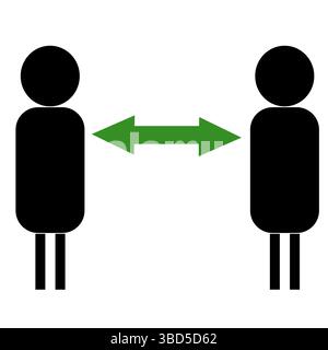 People with arrow. Communication vector icon. Green direction sign. Black figure pair. Stock Vector