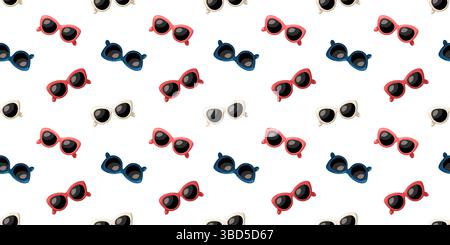 Seamless summer pattern with red, blue and beige sunglasses in retro style. Cartoon vector background Stock Vector