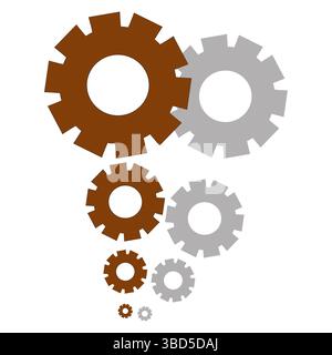 Gear mechanism icon. Industry teamwork symbol. Brown gray wheels. Vector engineering illustration. Stock Vector