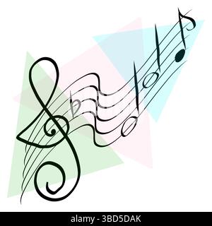 Music note icon. Melody harmony symbol. Colorful triangle background. Vector sound illustration. Stock Vector