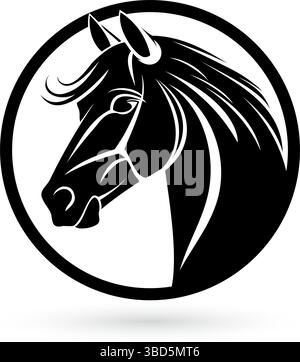 Stylized black and white horse head logo template in a circle shape on a white background Stock Vector