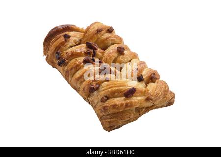 Puff pastry raisin bun isolated on white Stock Photo