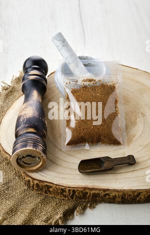 Mixture of different spices in plastic packaging Stock Photo