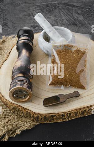 Mixture of different spices in plastic packaging Stock Photo