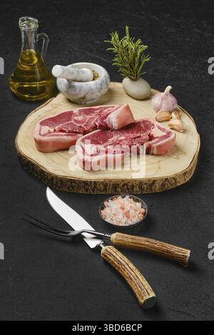 Raw fresh lamb double loin chop ready for cooking Stock Photo