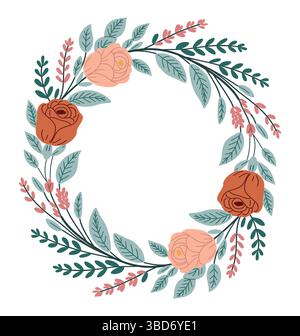 Colorful floral wreath with rose, wild flowers Stock Vector