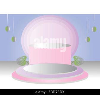 Blue and Pink Minimal Podium with Plant Decoration Stock Vector