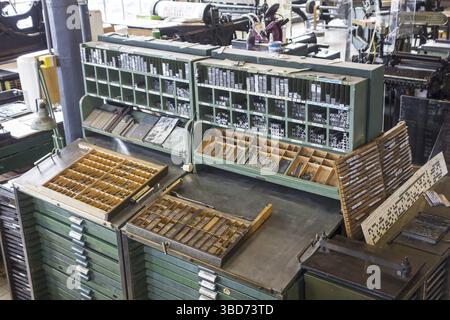 Type Setting Case Type case in composing room at printing business, technology for ...