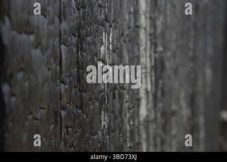 Burned boards or wooden wall, vertical texture Stock Photo
