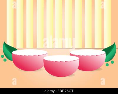 Peach Podium Scene with Vertical Lines and Leaves For Product Placement Display Stock Vector