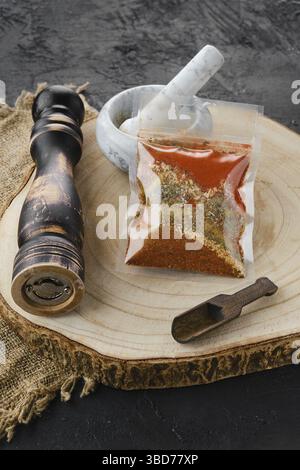 Mixture of different spices in plastic packaging Stock Photo