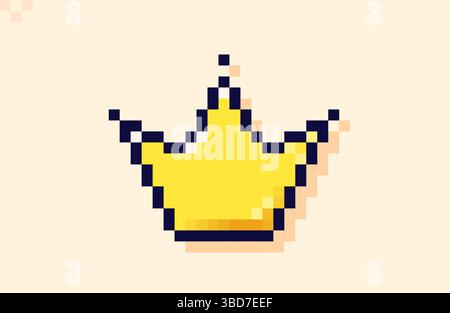 Yellow crown drawn in pixel art 8 bit style. Stock Vector