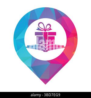 Book gift logo design vector. Present and market symbol or icon. library and surprise logotype design template. Stock Vector
