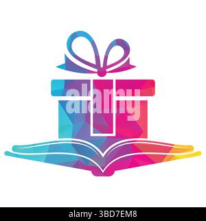 Book gift logo design vector. Present and market symbol or icon. library and surprise logotype design template. Stock Vector