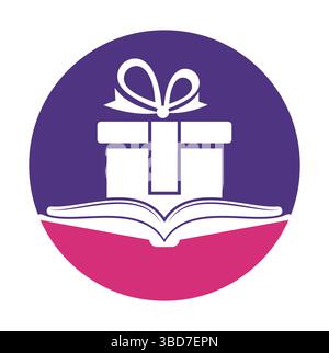 Book gift logo design vector. Present and market symbol or icon. library and surprise logotype design template. Stock Vector