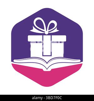 Book gift logo design vector. Present and market symbol or icon. library and surprise logotype design template. Stock Vector