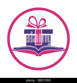 Book gift logo design vector. Present and market symbol or icon. library and surprise logotype design template. Stock Vector