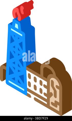 oil refinery flare stacks air pollution line icon vector illustration ...