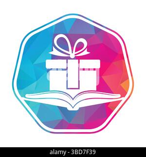 Book gift logo design vector. Present and market symbol or icon. library and surprise logotype design template. Stock Vector