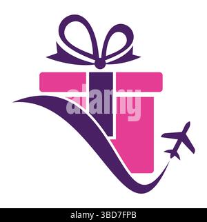Travel gift vector logo design. Vector of gift and plane logo combination. Stock Vector