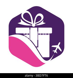 Travel gift vector logo design. Vector of gift and plane logo combination. Stock Vector