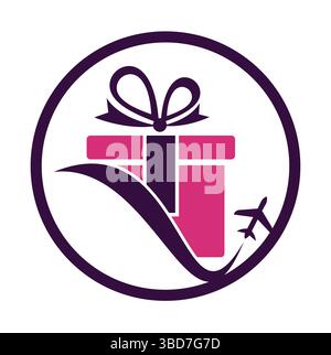 Travel gift vector logo design. Vector of gift and plane logo combination. Stock Vector