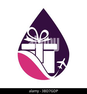 Travel gift drop shape vector logo design. Vector of gift and plane logo combination. Stock Vector