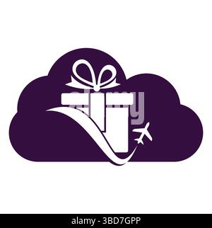 Travel gift cloud shape vector logo design. Vector of gift and plane logo combination. Stock Vector