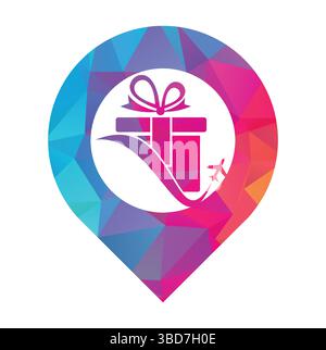 Travel gift cloud shape vector logo design. Vector of gift and plane logo combination. Stock Vector