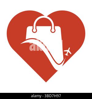 Travel shop logo vector template. Shop plane and heart logo. Sale and travel symbol or icon. Stock Vector