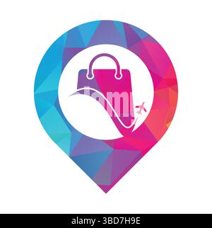 Travel shop logo vector template. Shop plane and gps logo. Sale and travel symbol or icon. Stock Vector