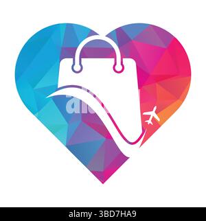 Travel shop logo vector template. Shop plane and heart logo. Sale and travel symbol or icon. Stock Vector
