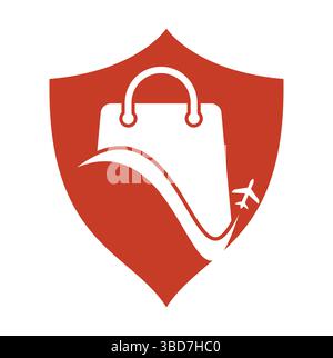 Travel shop logo vector template. Shop and plane logo. Sale and travel symbol or icon. Stock Vector