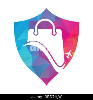 Travel shop logo vector template. Shop and plane logo. Sale and travel symbol or icon. Stock Vector