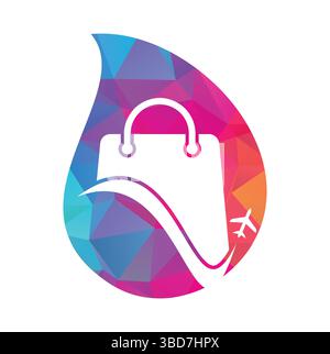 Travel shop logo vector template. Shop and plane logo. Sale and travel symbol or icon. Stock Vector
