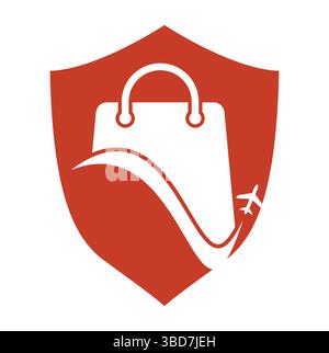 Travel shop logo vector template. Shop and plane logo. Sale and travel symbol or icon. Stock Vector
