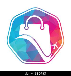 Travel shop logo vector template. Shop and plane logo. Sale and travel symbol or icon. Stock Vector