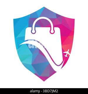 Travel shop logo vector template. Shop and plane logo. Sale and travel symbol or icon. Stock Vector
