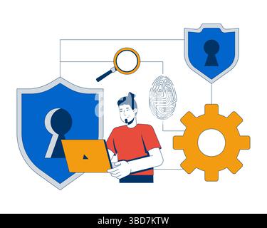 IT security workflow 2D illustration concept Stock Vector
