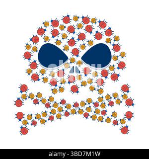 Danger skull crossbones made of digital bugs 2D illustration concept Stock Vector