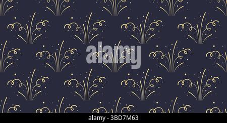 Golden fireworks with confetti on dark blue background. Festive salute print for new year, holiday, anniversary, birthday. Background with flashes Stock Vector