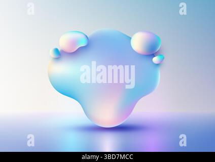 Modern abstract 3d fluid shape with holographic iridescent gradient, futuristic tech designs, digital art, and creative backgrounds. Smooth glossy sur Stock Vector