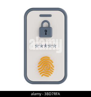 Cybersecurity And Access Protection Concept. Smartphone With Password, Padlock And Fingerprint On White Background. 3d Rendering Stock Photo