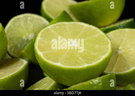 Sliced Open Limes in Close Focus. Stock Photo