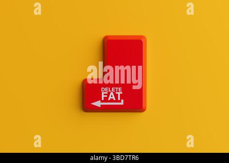 Weight Loss Motivation Concept. Red Keyboard Button With Delete Fat Text On Yellow Background. 3d Rendering Stock Photo
