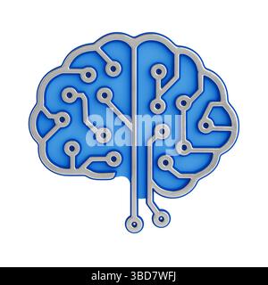 Artificial Intelligence And Technology Concept. Metallic Circuit Brain Shape On White Background. 3d Rendering Stock Photo