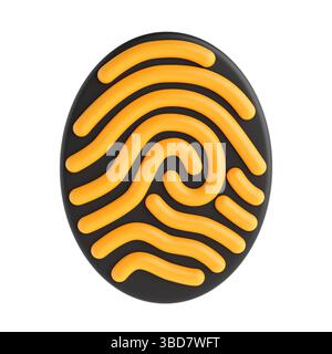 Biometric Security Concept. Glossy Fingerprint Icon With Yellow Lines On White Background. 3d Rendering Stock Photo
