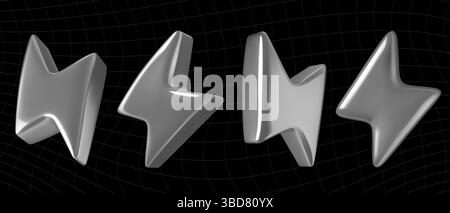 3d silver lightning bolts vector illustrations set on black background Stock Vector